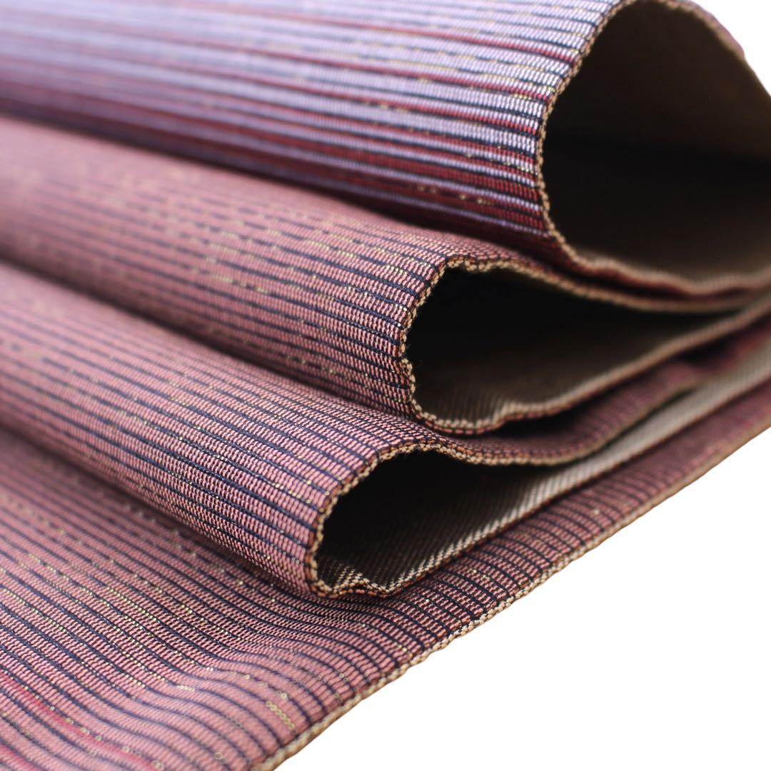 未使用　美品　横段模様織出し全通袋帯　リバーシブル　長尺　ブラウン系　d60