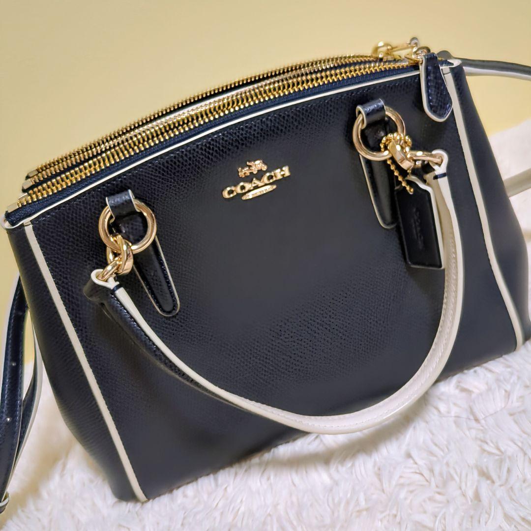美品　COACH ネイビー レザー ショルダーバッグ f37762 2way