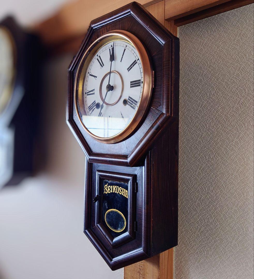 〈完動・美品〉精工舎　小玉縁尾長八角ゼンマイ振り子掛け時計 ボンボン時計古時計