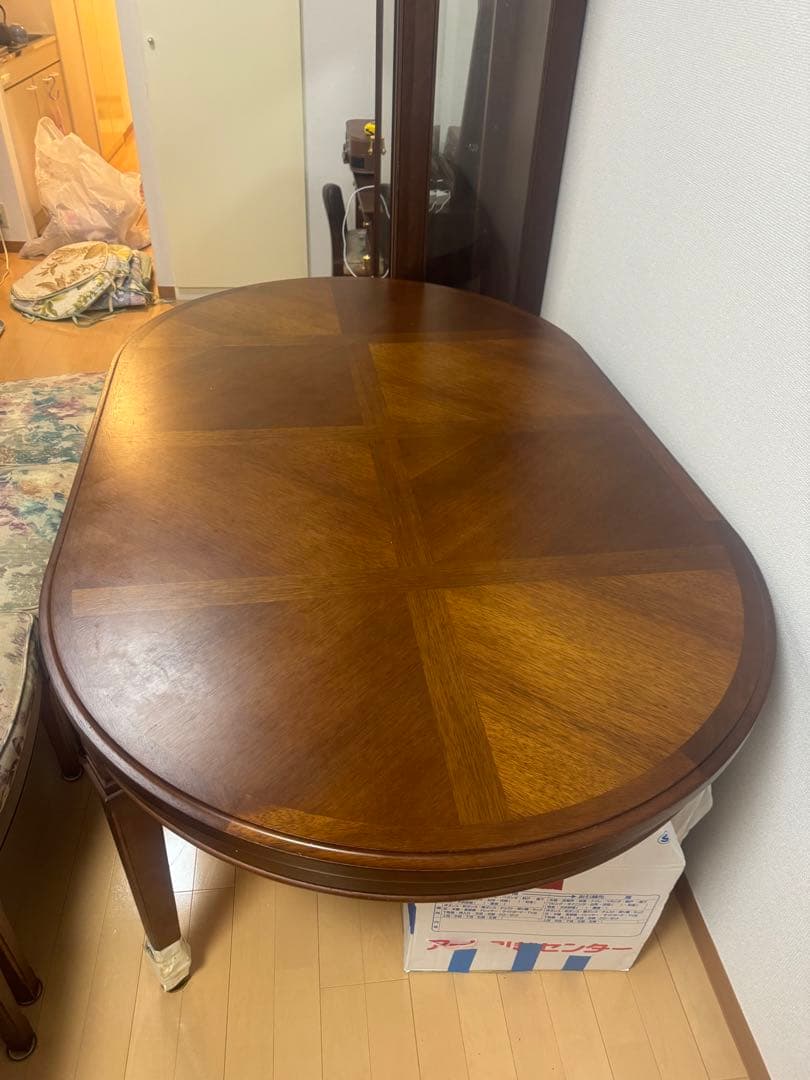 マルニモッコウ　地中海シリーズ　木製楕円形テーブル　花柄椅子4脚セット