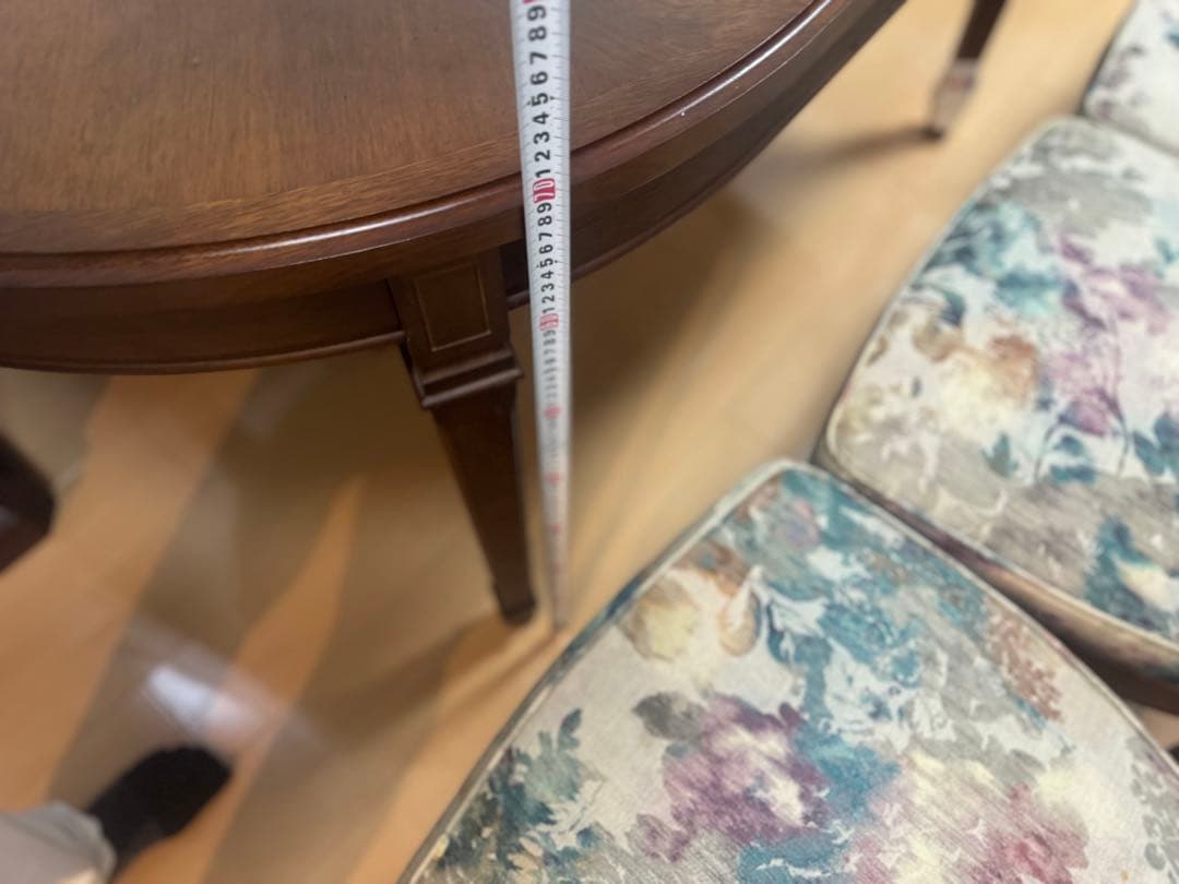 マルニモッコウ　地中海シリーズ　木製楕円形テーブル　花柄椅子4脚セット