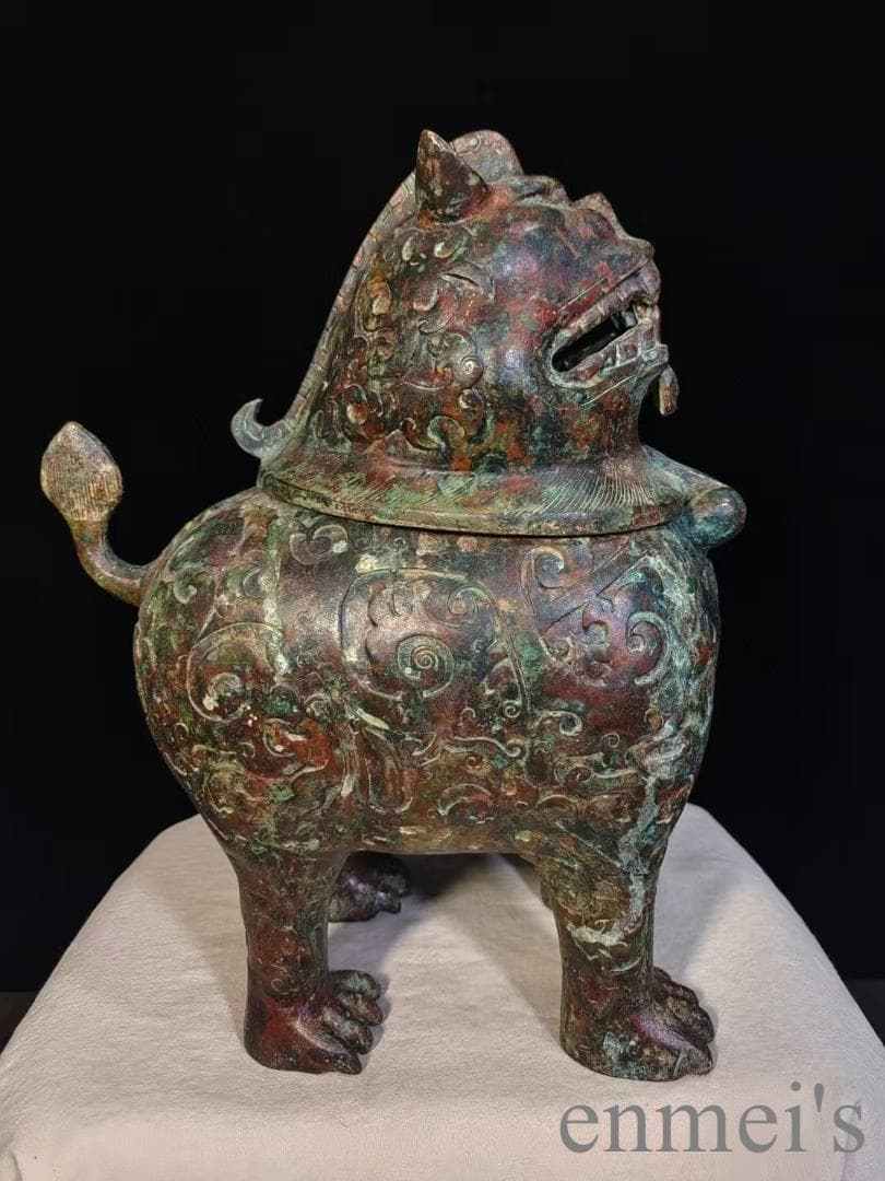 中国古美術 青銅器 神獣炉 香炉 鍍金 銅製 彫刻 仏教美術 唐物 供物器 古玩