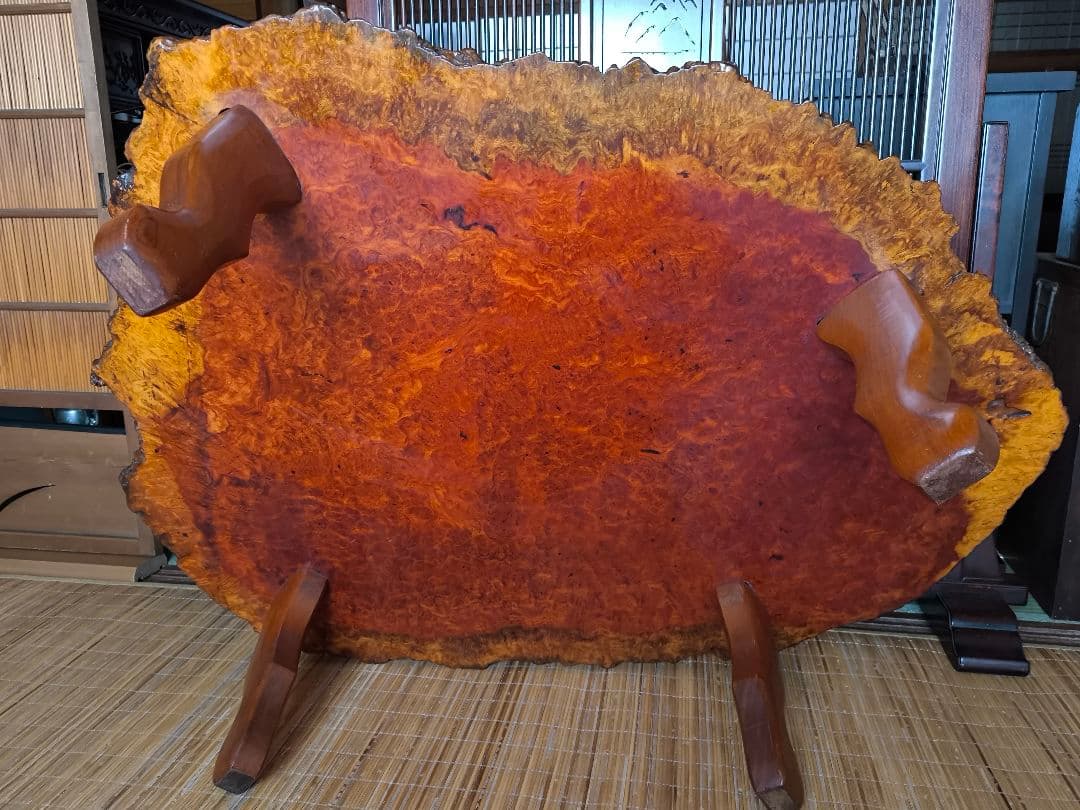 希少　花梨無垢材　一枚板　高級テーブル　美品　昭和レトロ　アンティーク