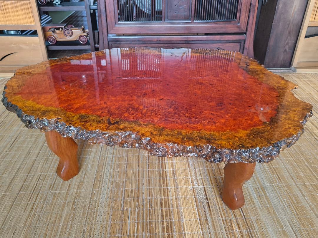 希少　花梨無垢材　一枚板　高級テーブル　美品　昭和レトロ　アンティーク