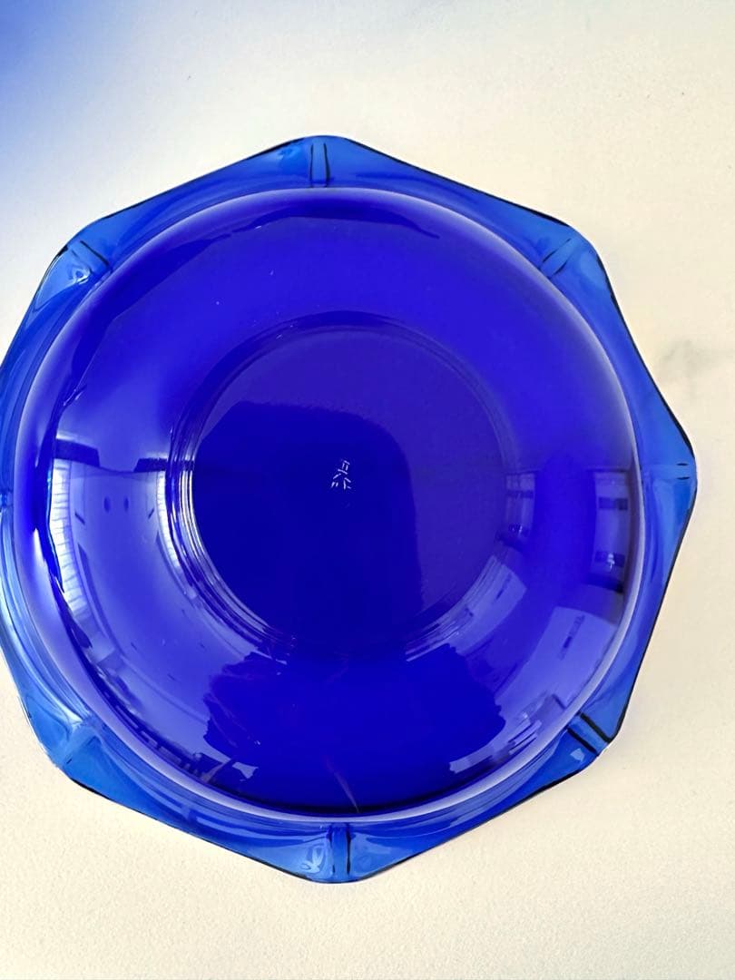 【未使用】河上恭一郎　瑠璃金縁　輪花皿　クリスタル ガラス　5枚　青　銀座和光