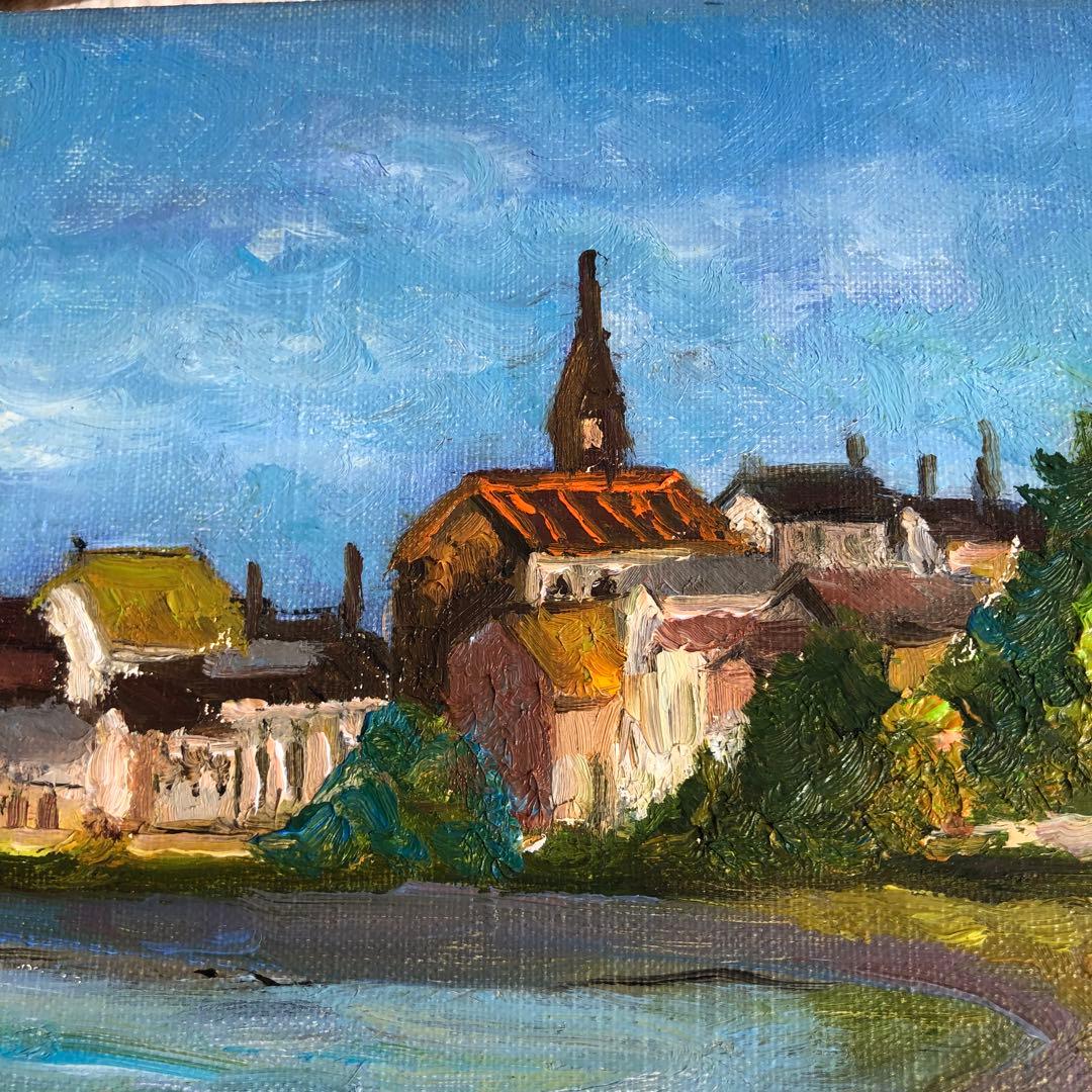 風景油彩画 アンティーク な油絵金色フレーム付きビンテージ　日額ニチガク　額縁