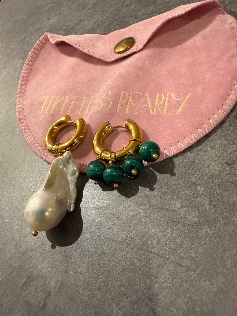 TimelessPearlyタイムレスパーティーブロックパールマラカイトピアス