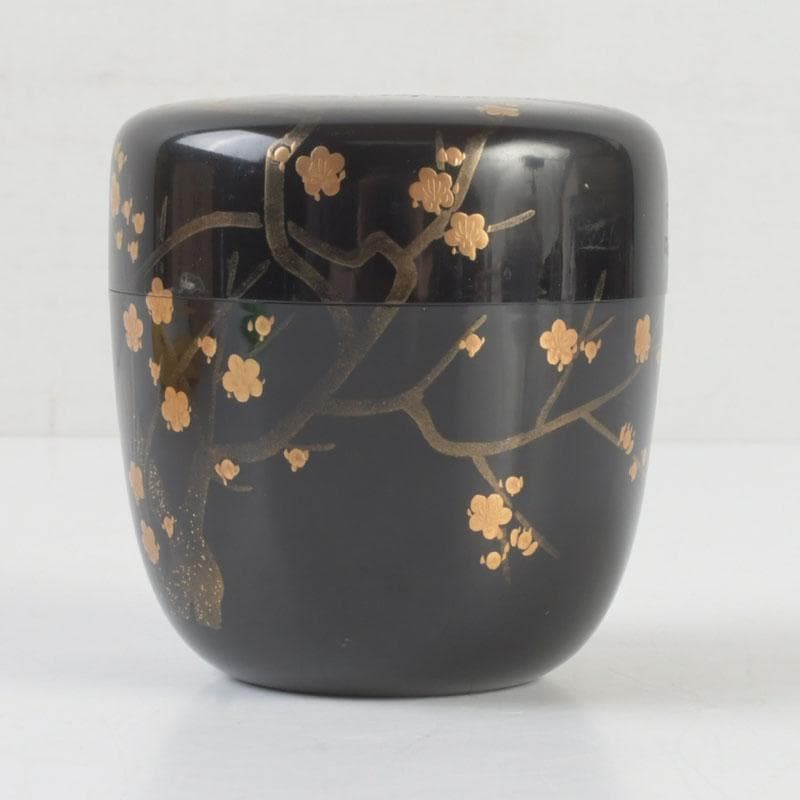 茶道具　加賀蒔絵師　中村宗尹作　梅月蒔絵　中棗　共箱　V　9638