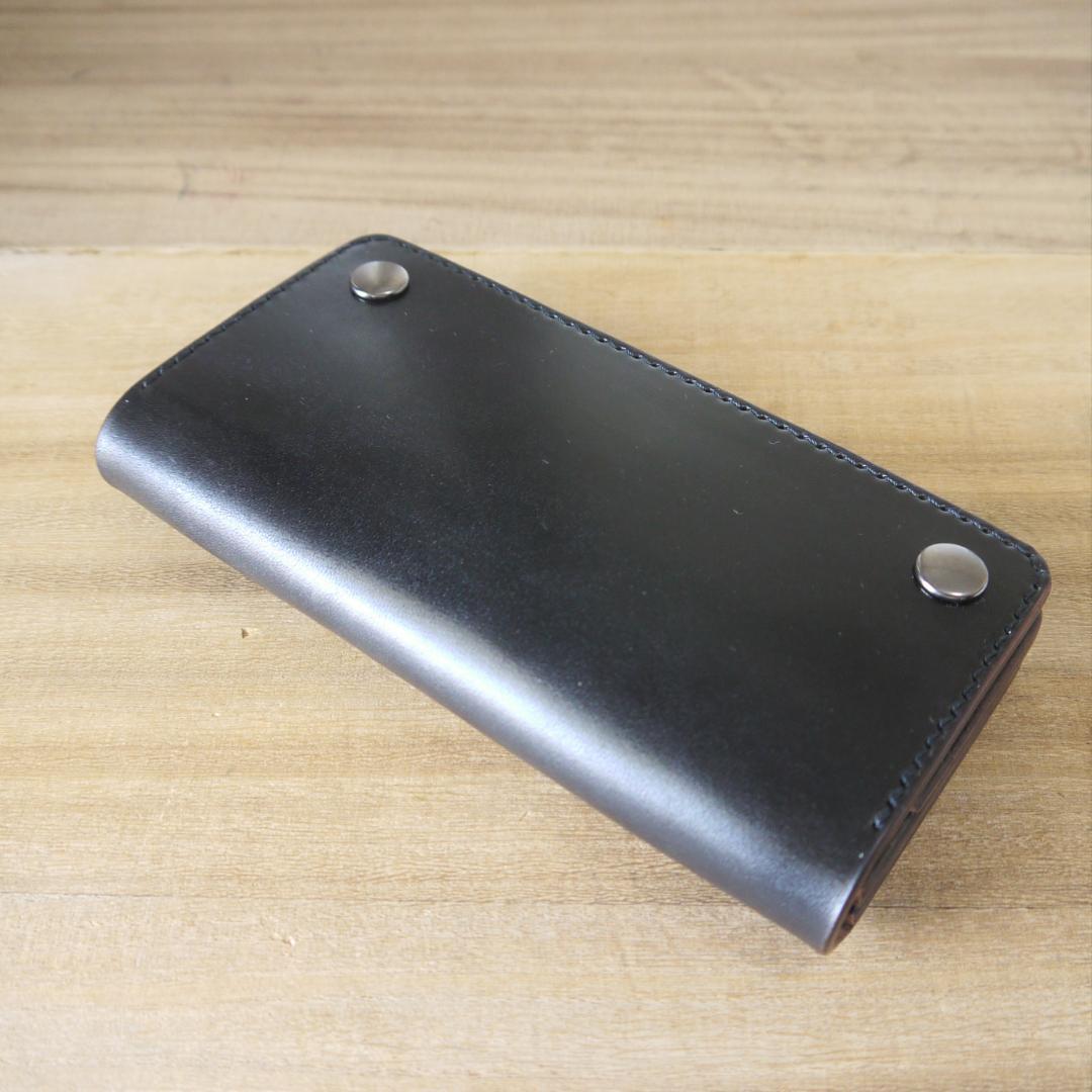 ヌメ革　栃木レザー　サドルレザー　赤タグ付き　トラッカーウォレット　黒