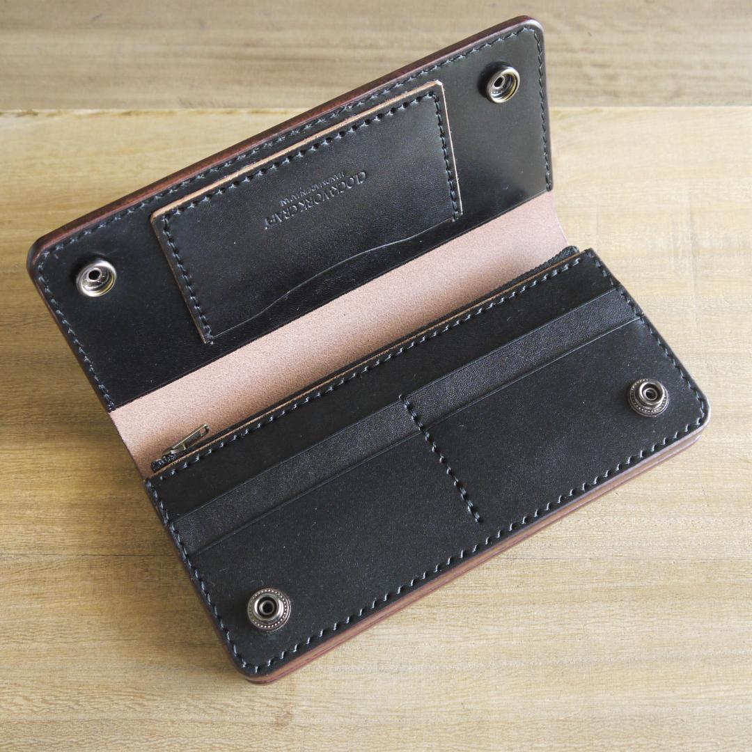 ヌメ革　栃木レザー　サドルレザー　赤タグ付き　トラッカーウォレット　黒