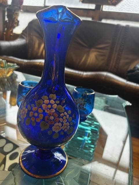 青ガラス　瓶・コップセット【欠けあり】