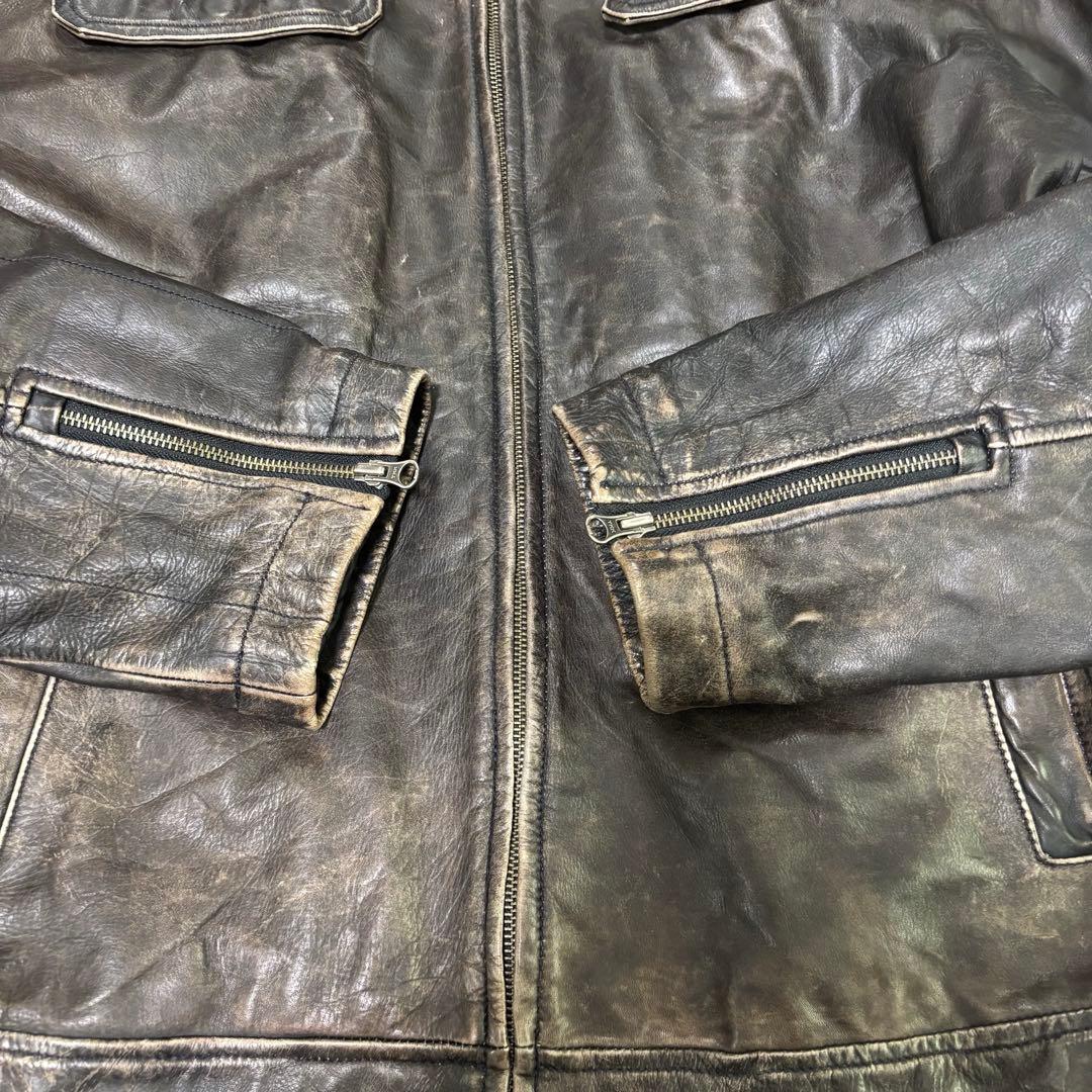 【ああああ】OLDGAP レザージャケット　ダークブラウン　ダメージ加工