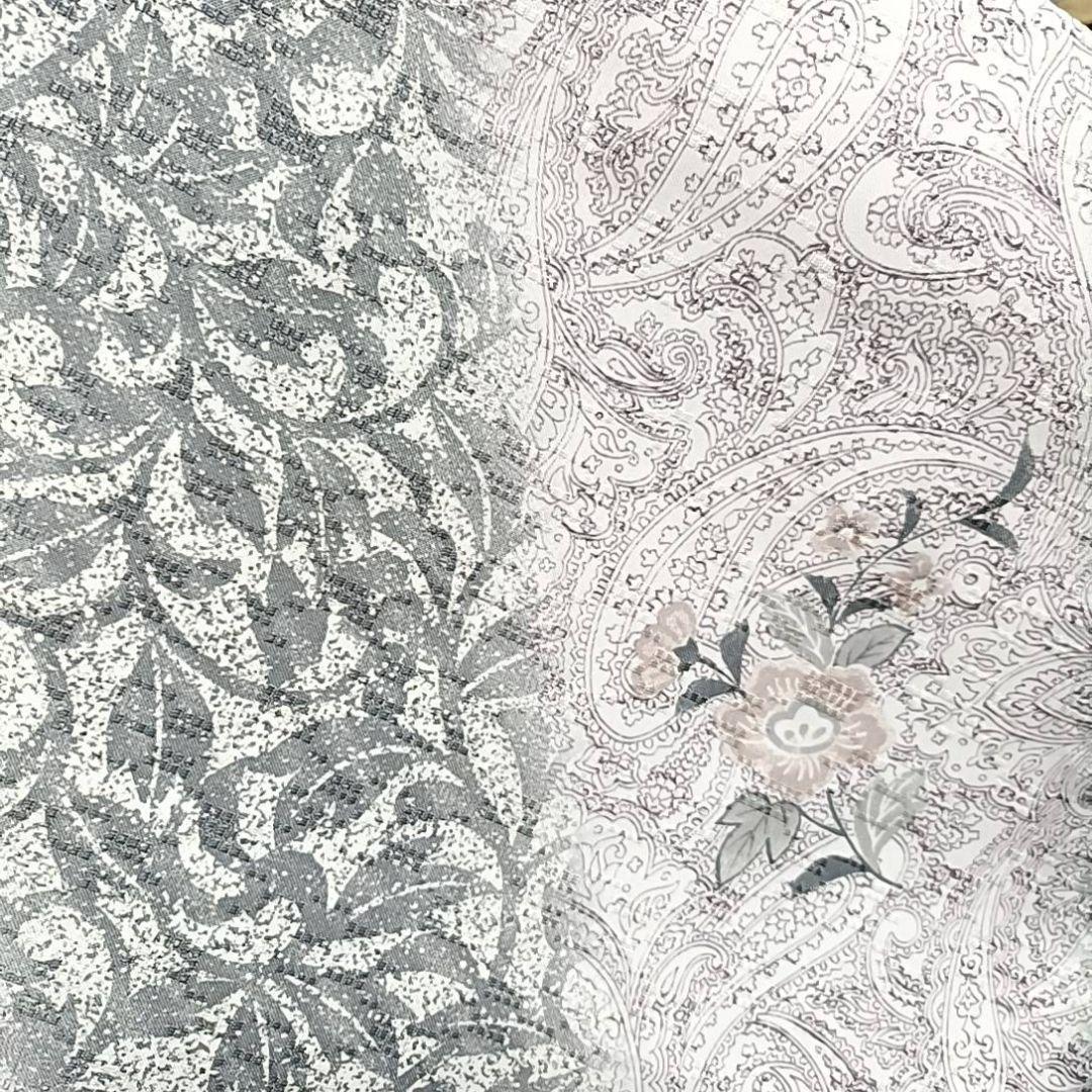 LULU64 着物 小紋 袷 洗える着物 ペイズリー 花 叩き染め調 白 紫