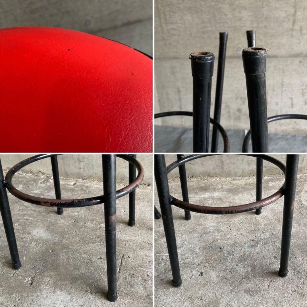 ハイスツール 丸椅子 チェア 鉄脚 アイアン 食堂 赤黒 2脚 ポップ レトロ