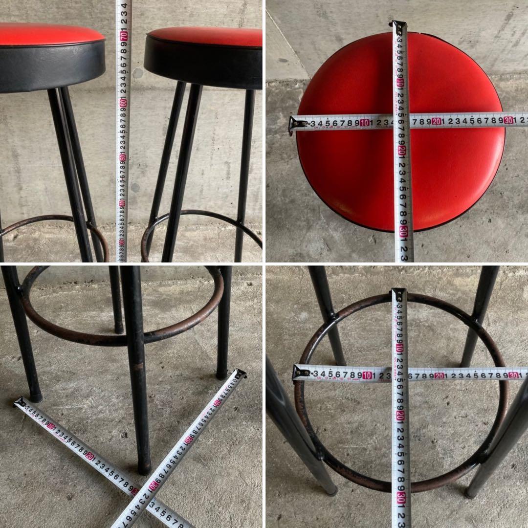 ハイスツール 丸椅子 チェア 鉄脚 アイアン 食堂 赤黒 2脚 ポップ レトロ