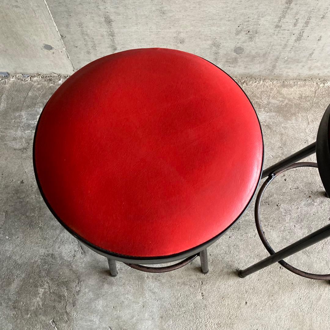 ハイスツール 丸椅子 チェア 鉄脚 アイアン 食堂 赤黒 2脚 ポップ レトロ