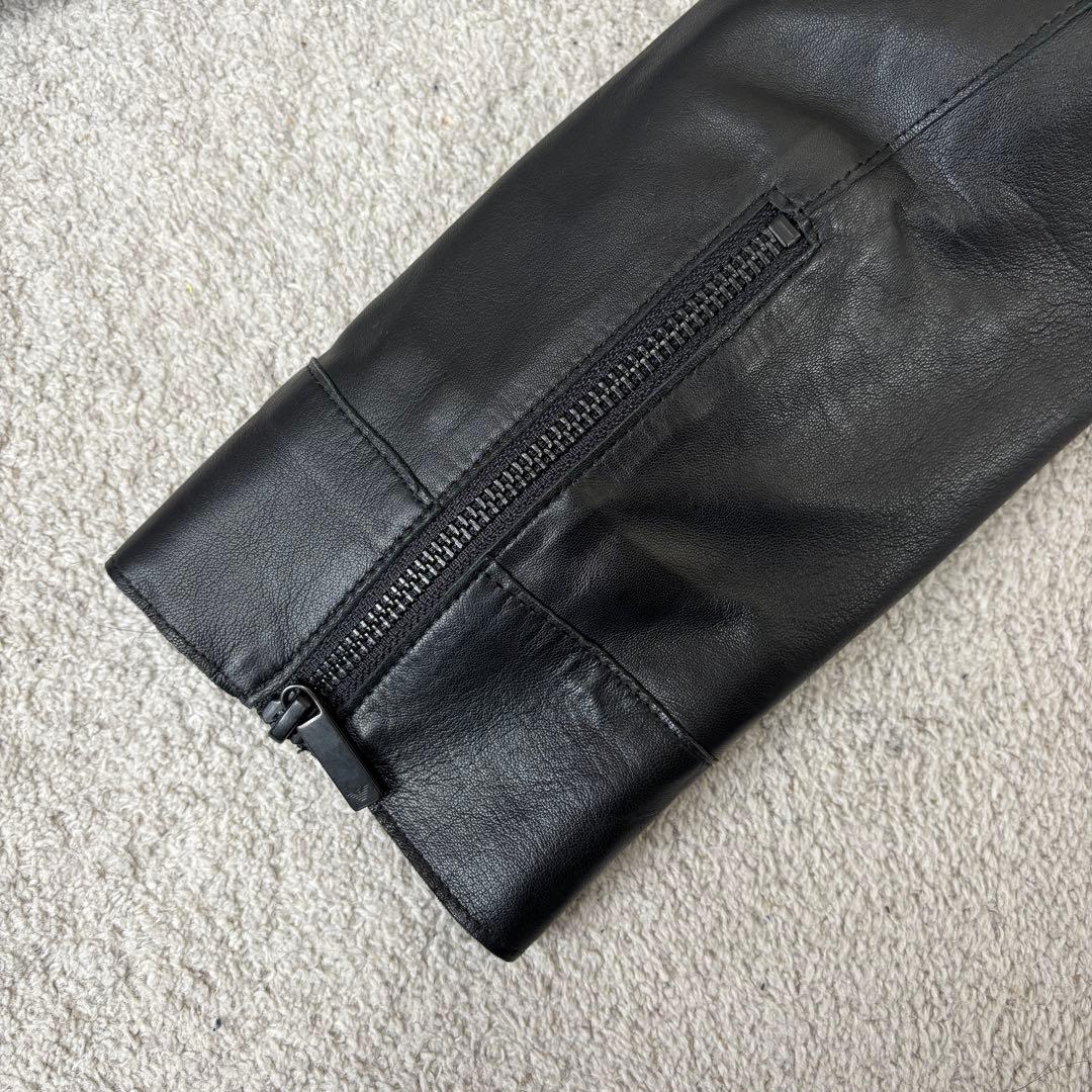 美品 エンポリオアルマーニ 黒タグ ラムレザージャケット ライダース シングル