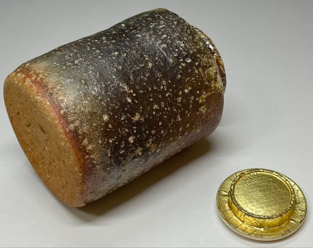 西尾陶山　信楽茶入　仕覆　朝倉間道　四方桟共箱　w443