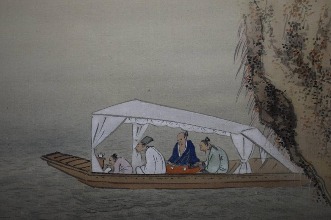 真作/雲洞/舟遊赤壁画賛/布袋屋掛軸HF-897