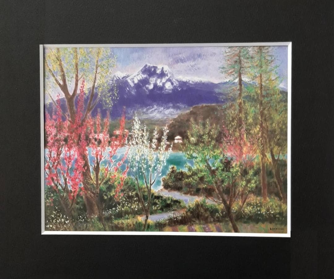 垣内カツアキ、「野尻湖と妙高」、希少画集の額装画、四季、風景