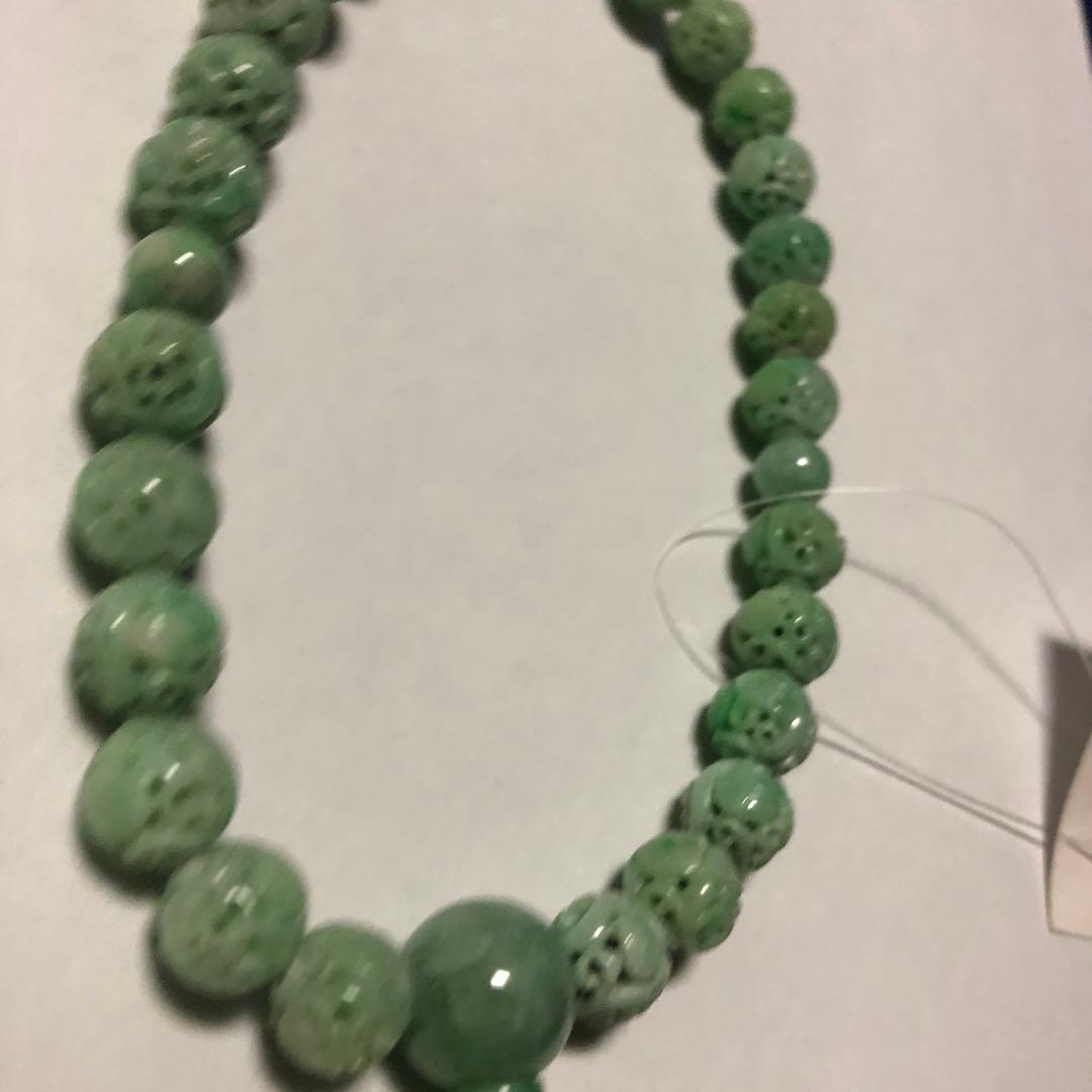 国産天然翡翠　彫り玉念珠