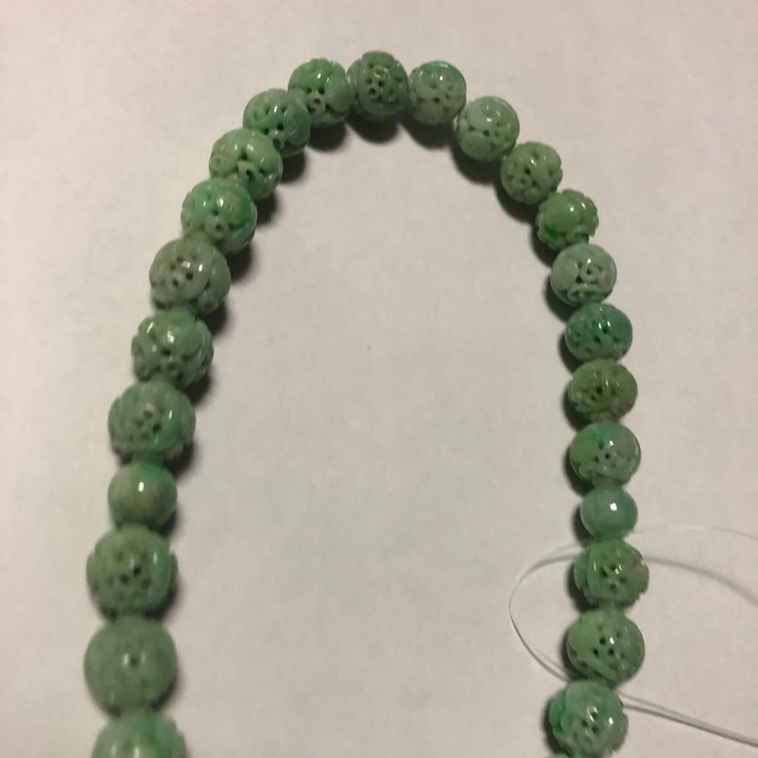 国産天然翡翠　彫り玉念珠