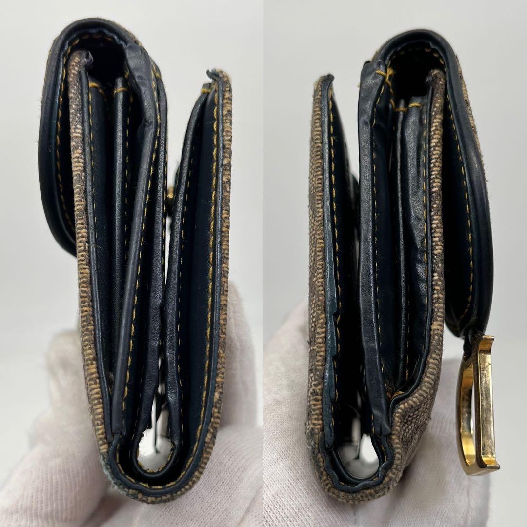 クリスチャンディオール 二つ折り財布 トロッター柄 サドル D金具 キャンバス
