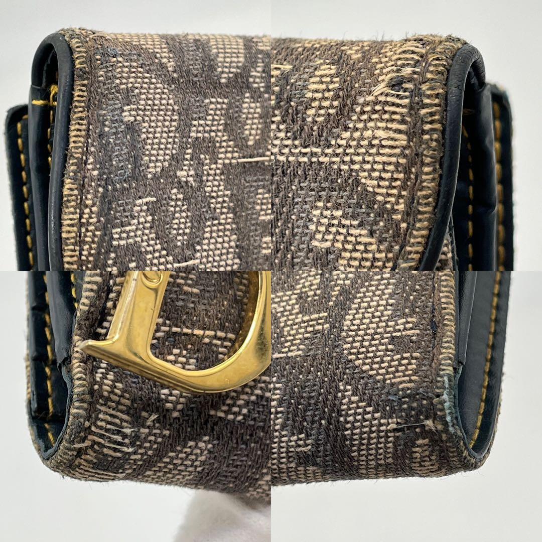 クリスチャンディオール 二つ折り財布 トロッター柄 サドル D金具 キャンバス