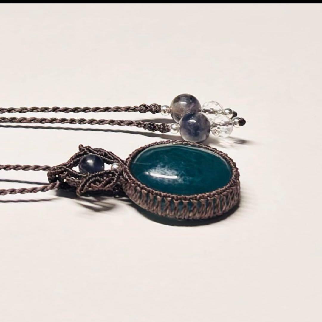 #2232 ♡アクアマリン&アイオライト&カット水晶天然石♡マクラメネックレス