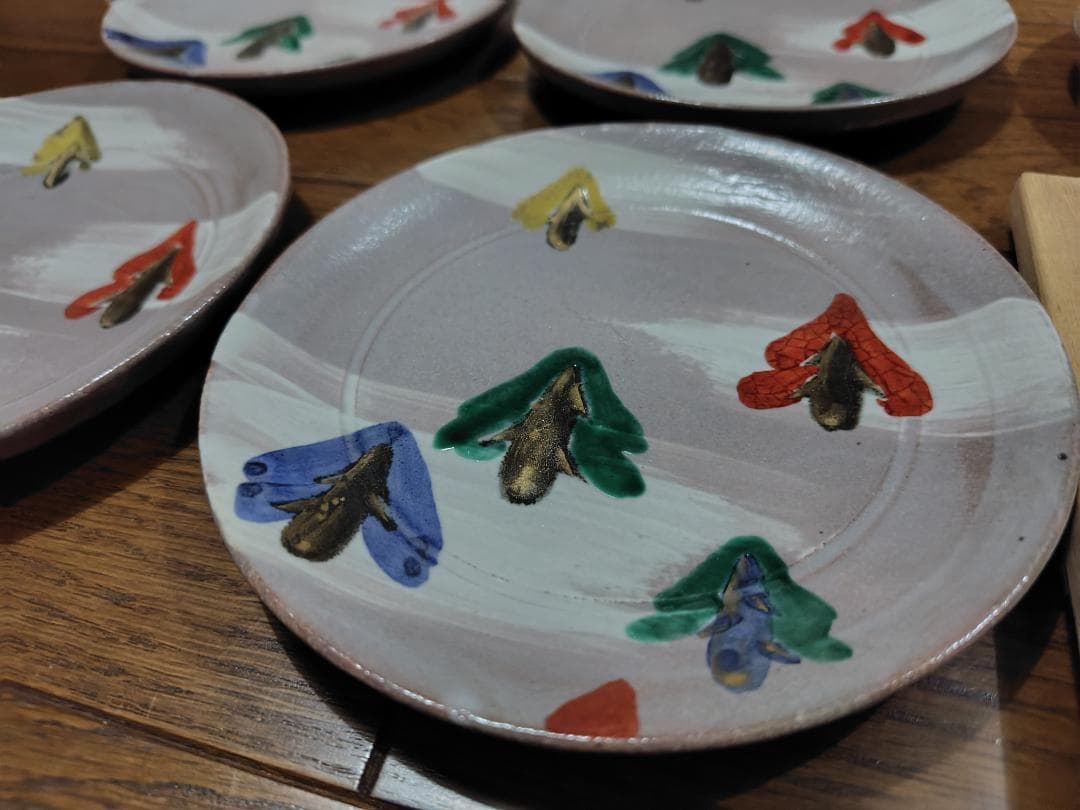 永楽善五郎　 色絵金彩 乾山写 杉の絵 銘々皿 五枚 共箱付