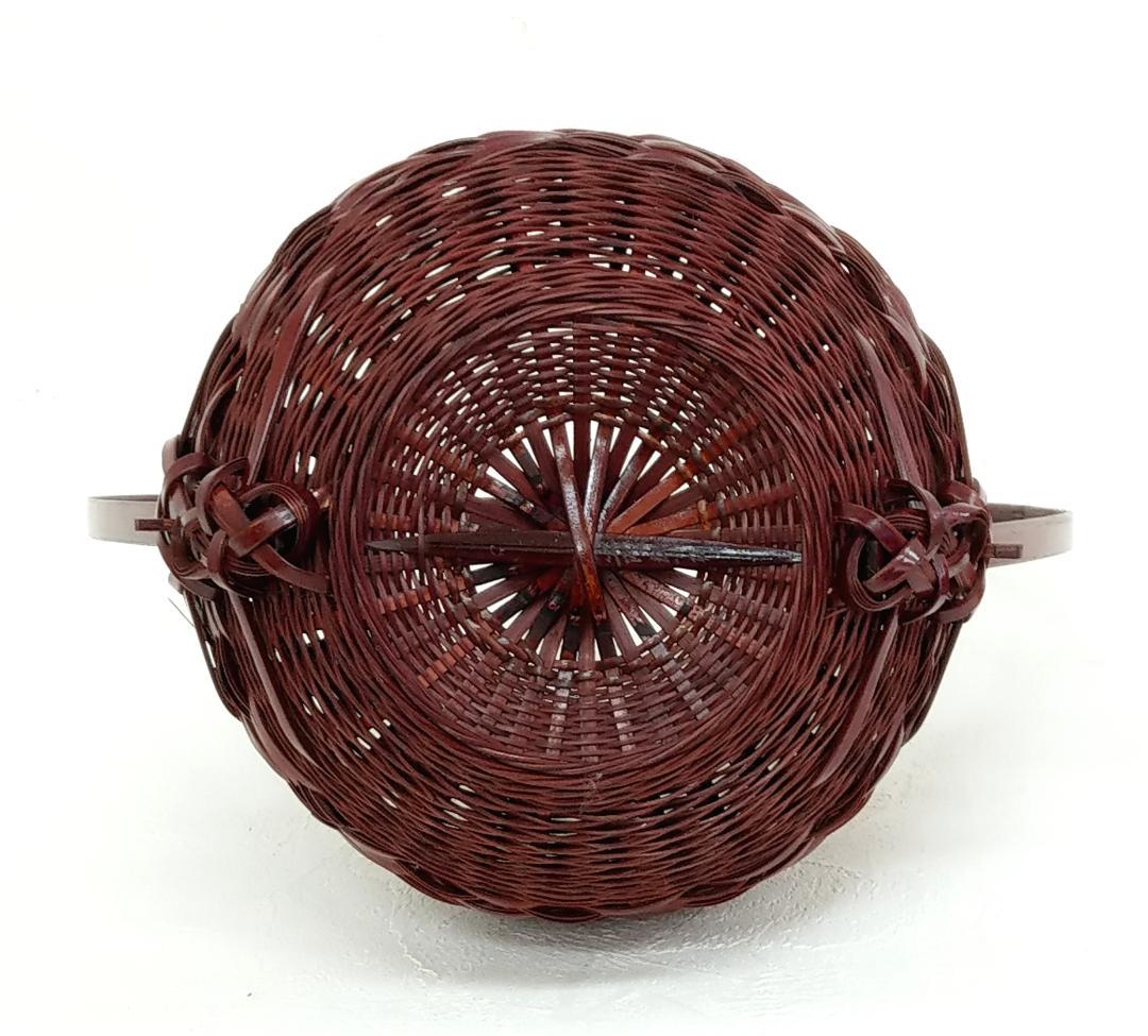 岡田節哉作 手付 籠花入 花器 茶道具 日展入選 日本工芸会推薦 昭和の竹工芸家