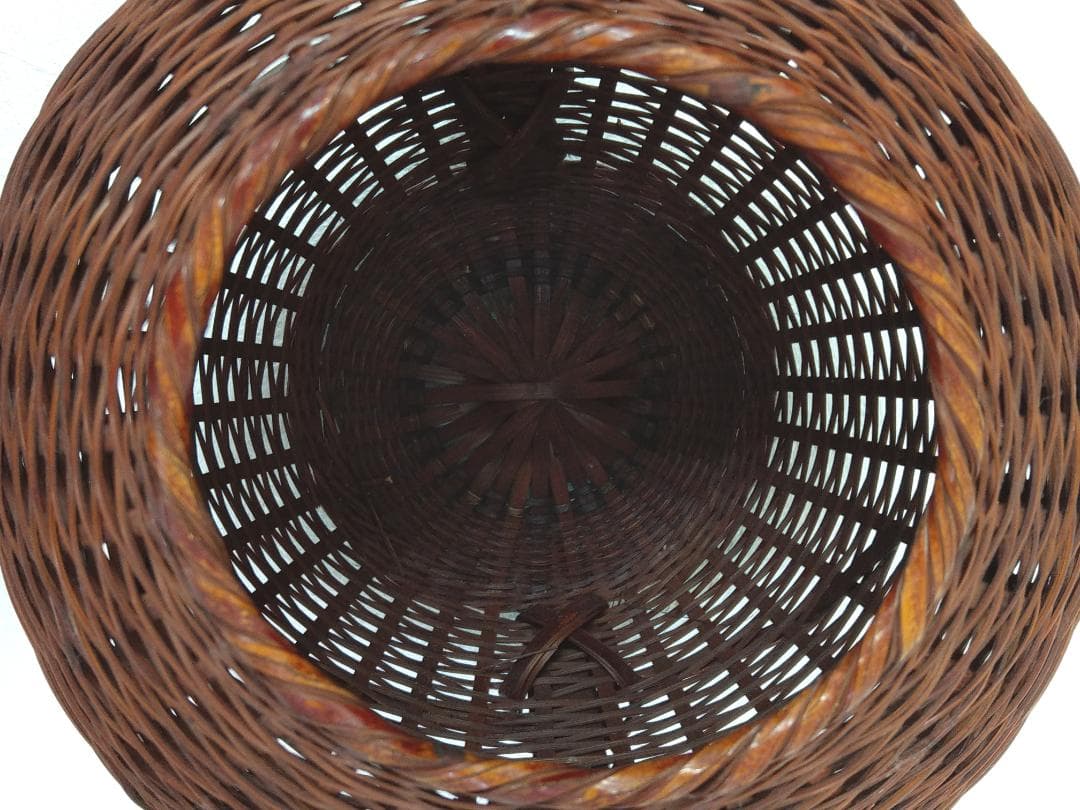 岡田節哉作 手付 籠花入 花器 茶道具 日展入選 日本工芸会推薦 昭和の竹工芸家