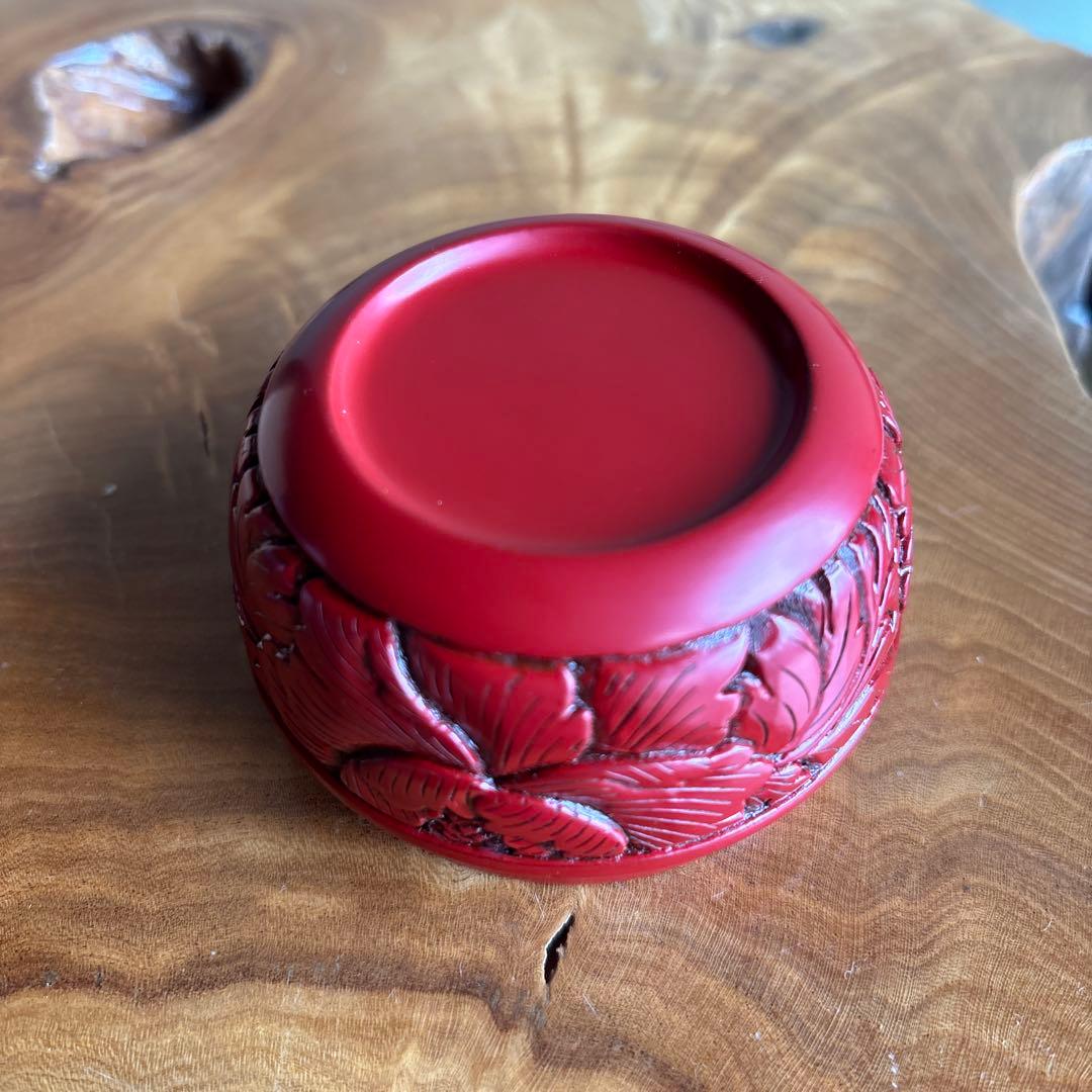 堆朱牡丹唐草 棗 泉山作 茶道具 共箱