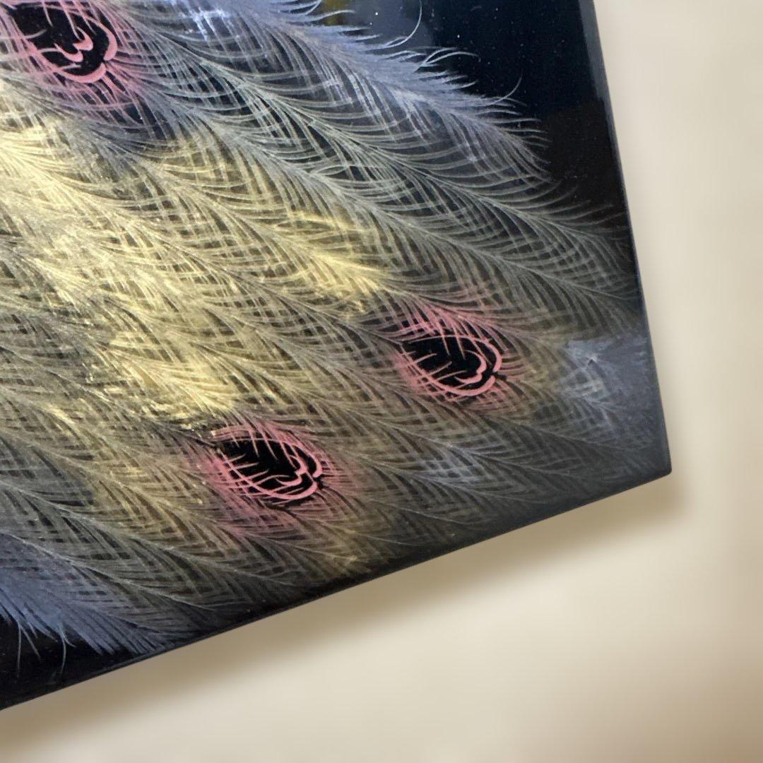 漆芸 孔雀デザイン作品　輪島塗　アンティーク　骨董品　希少価値　額縁期間限定値引