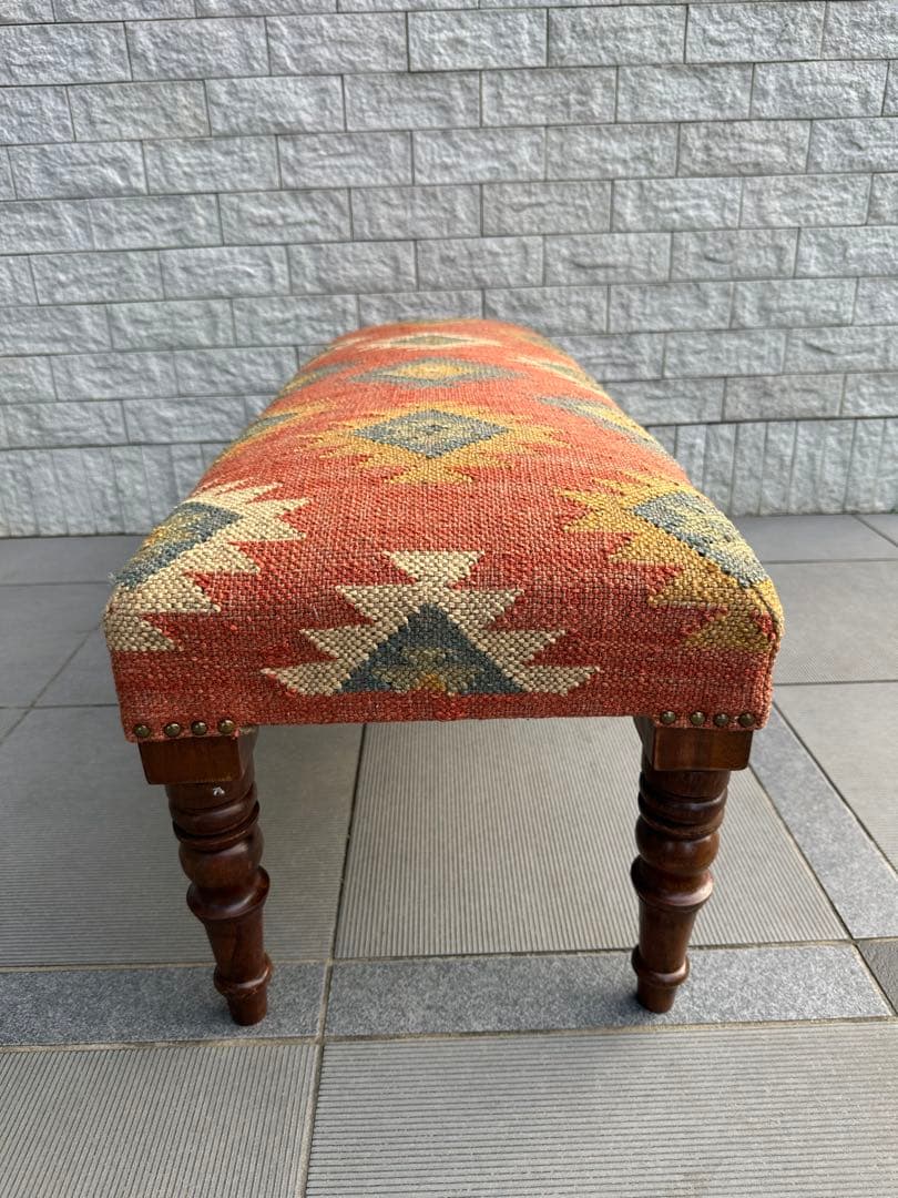 Ne WORKS キリム刺繍 木製脚ベンチスツール
