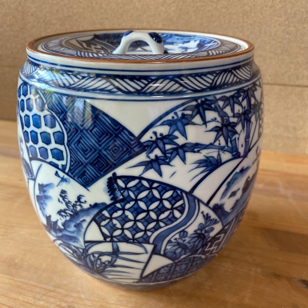 【茶道具】平安玉堂窯　祥瑞扇面図水指　（共箱）　○