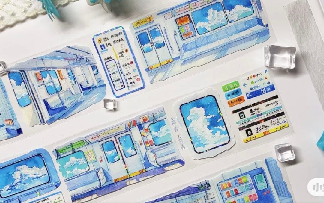 海外マスキングテープ巻売り 夏の駅舎 風景マスキングテープ 250623