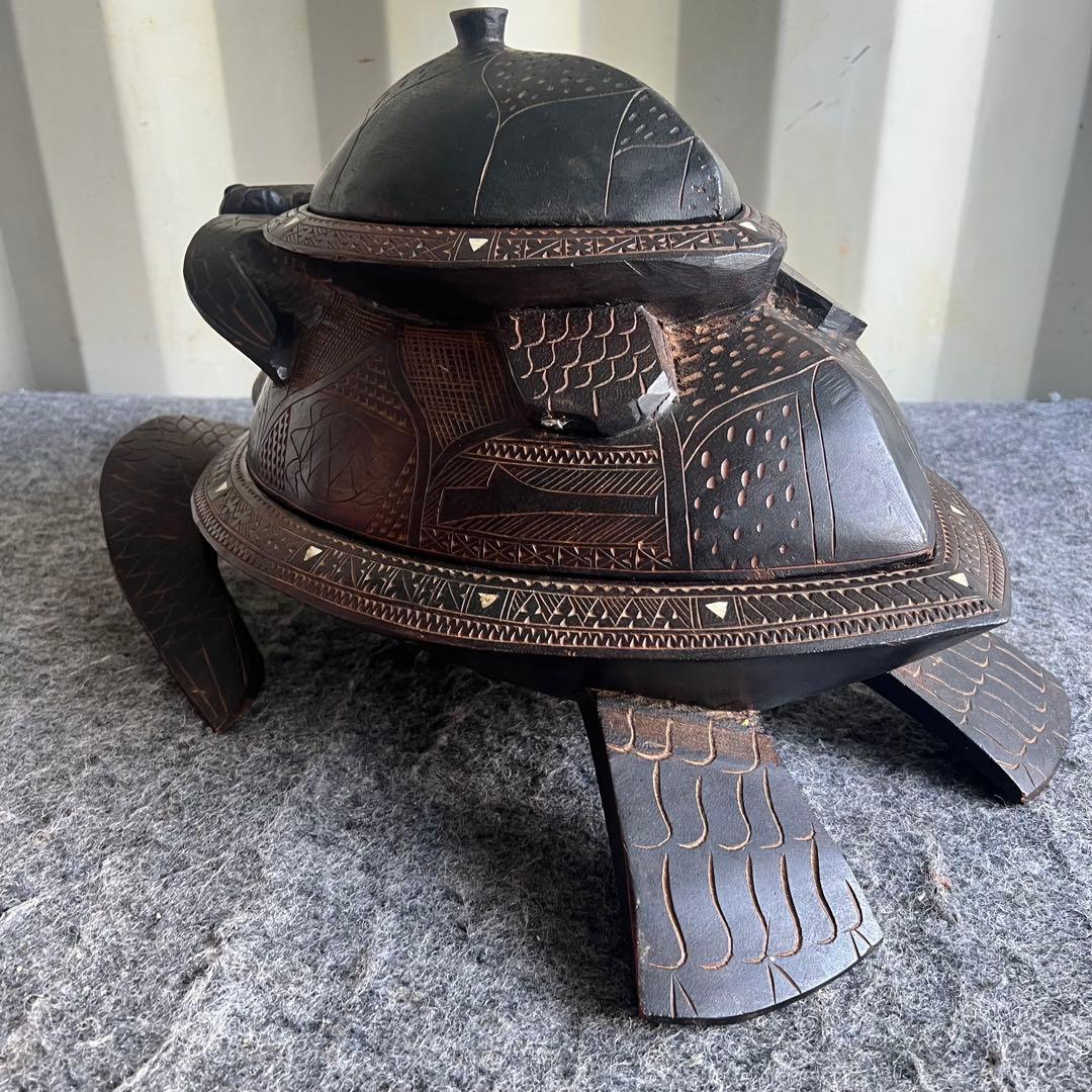 IG68 希少品✨ 亀 木製 小物入れ 縁起物 インテリア 2段 甲羅 レア