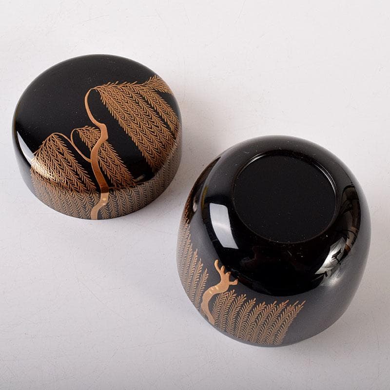 茶道具　黒漆　仁作　柳蒔絵　中棗　共箱　V　7116