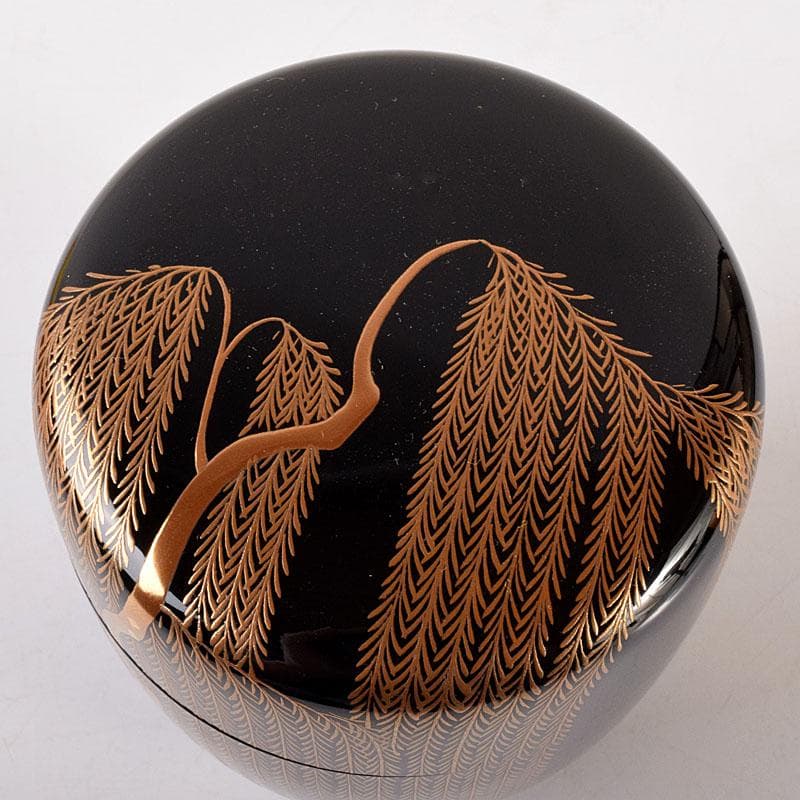 茶道具　黒漆　仁作　柳蒔絵　中棗　共箱　V　7116