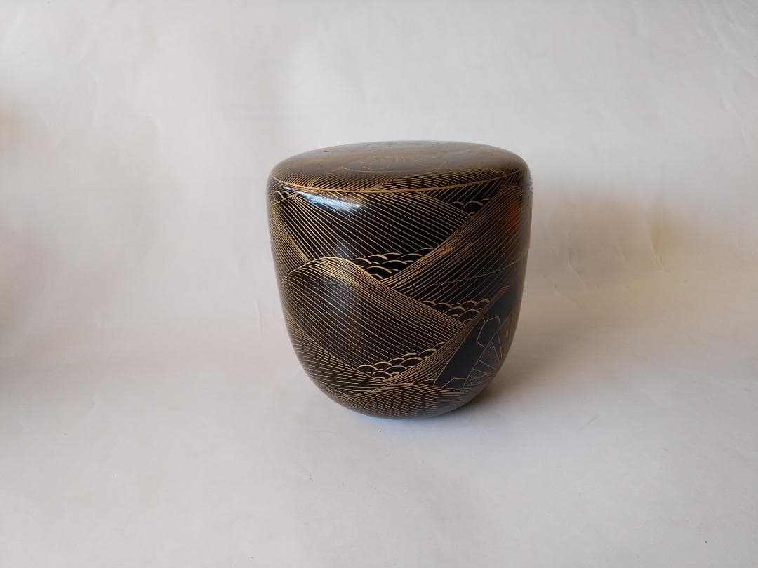 輪島塗 蒔絵師 月峯 作 源氏波 沈金 大棗 漆器 茶道具 抹茶 棗 共箱 新品