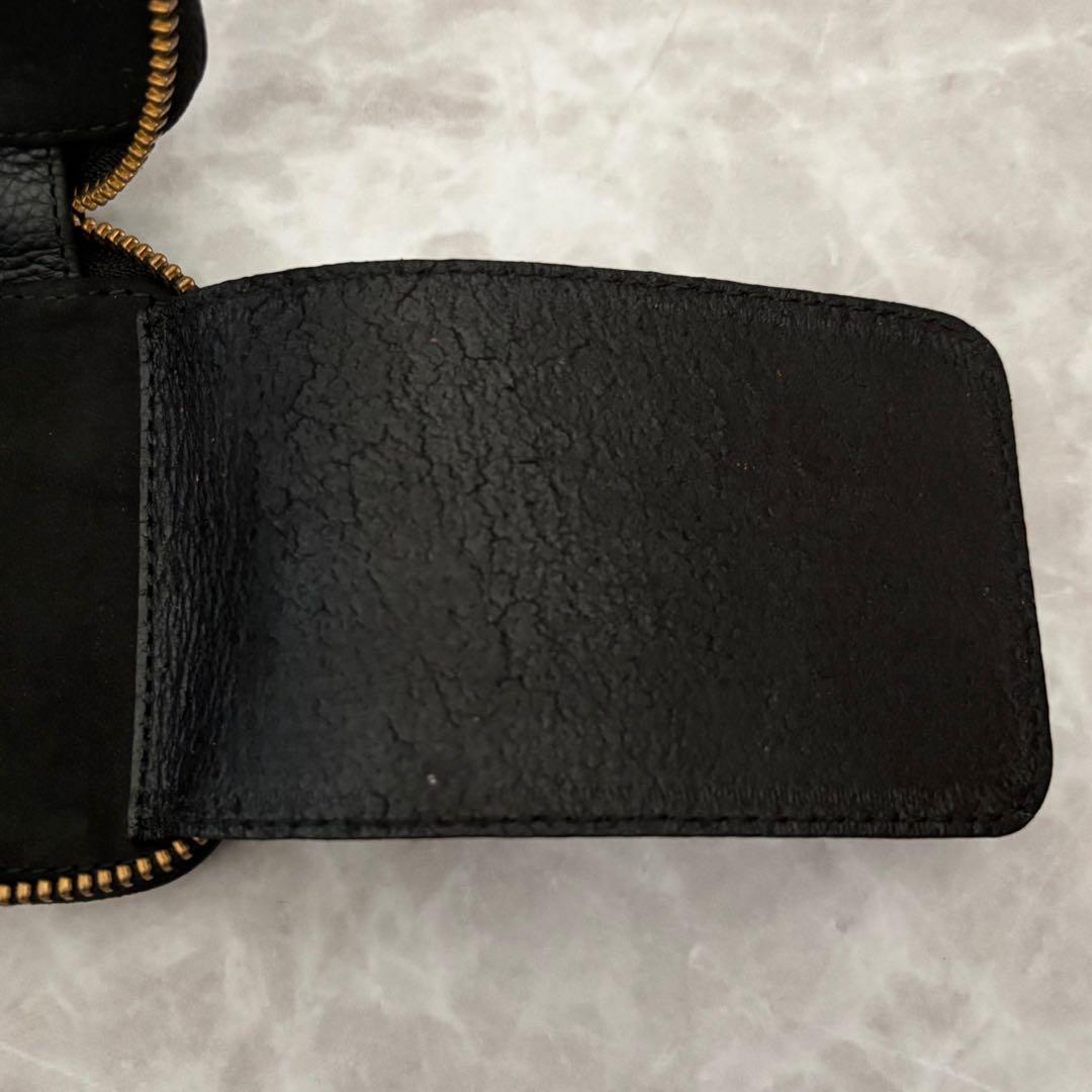 バハギア ペンケース ラウンドジップ型 シュリンクレザー ブラック