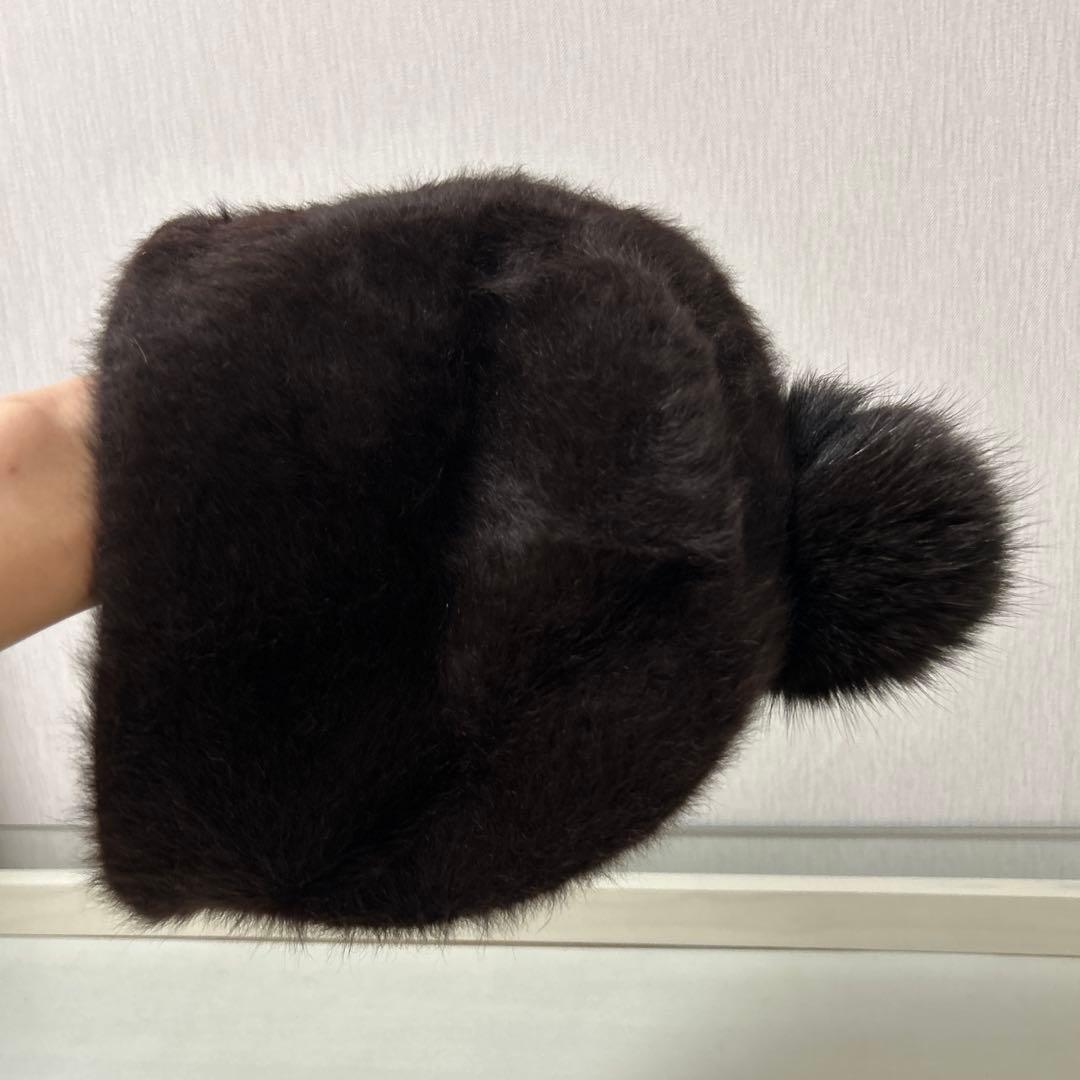 最高級　Maxmara リアルファー　アンゴラ　ニット帽　ポンポン付　ブラウン