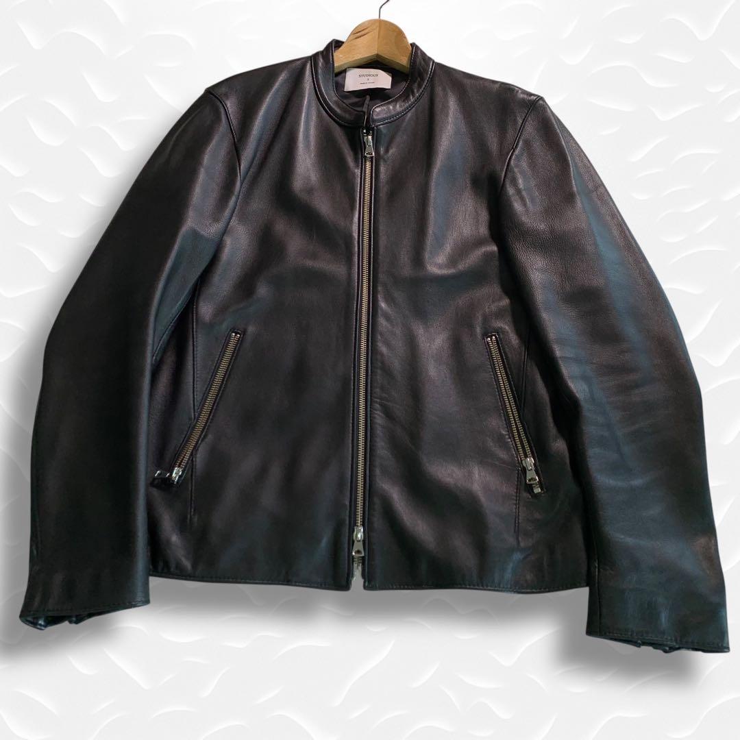 ト*ー様 STUDIOUS 羊革 ライダースジャケット シングル 本革 黒 サイ
