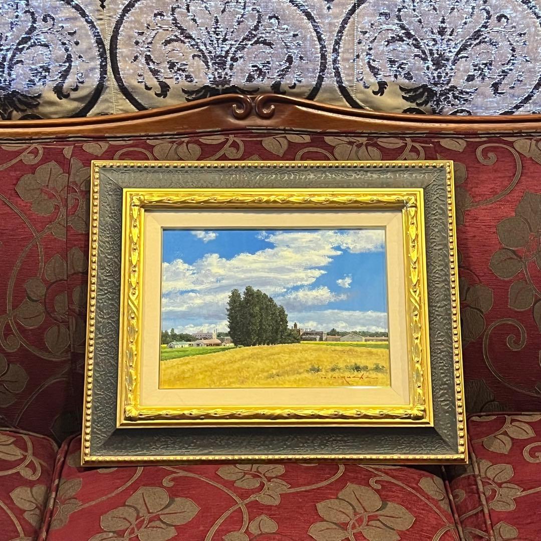 高級額　真作　樋口洋 「札幌麦秋」 油彩6号 B01 - 50741 風景画　5