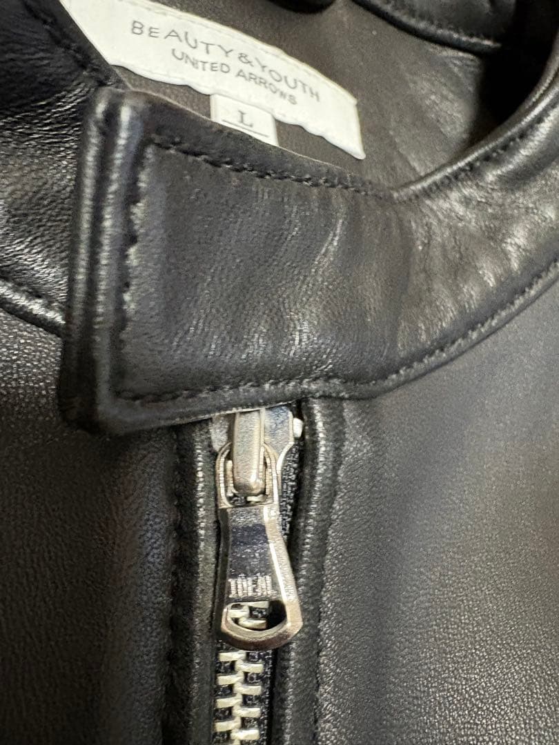 美品 BEAUTY&YOUTH シングルレザー ライダース L ブラック