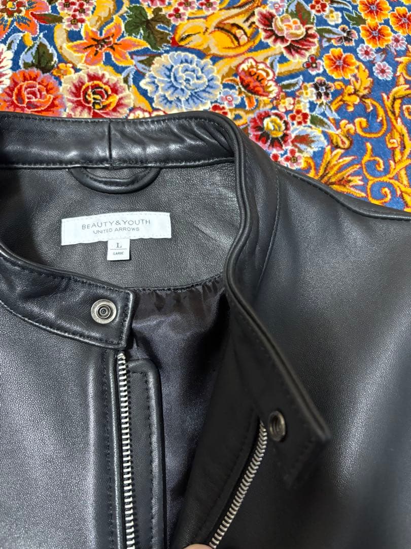 美品 BEAUTY&YOUTH シングルレザー ライダース L ブラック