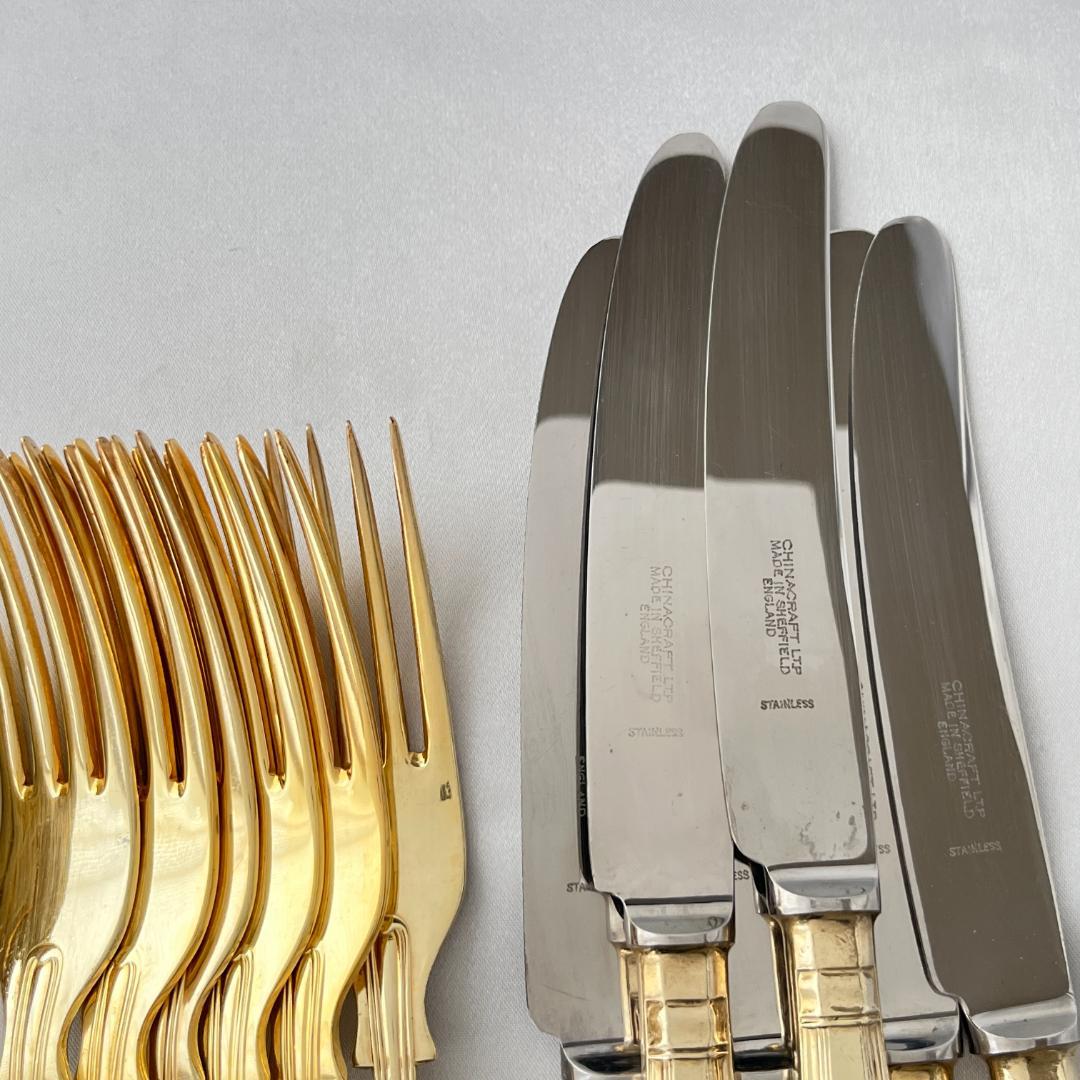 【英国】キングスパターンのデザートセット 23本組 【ゴールドプレート】