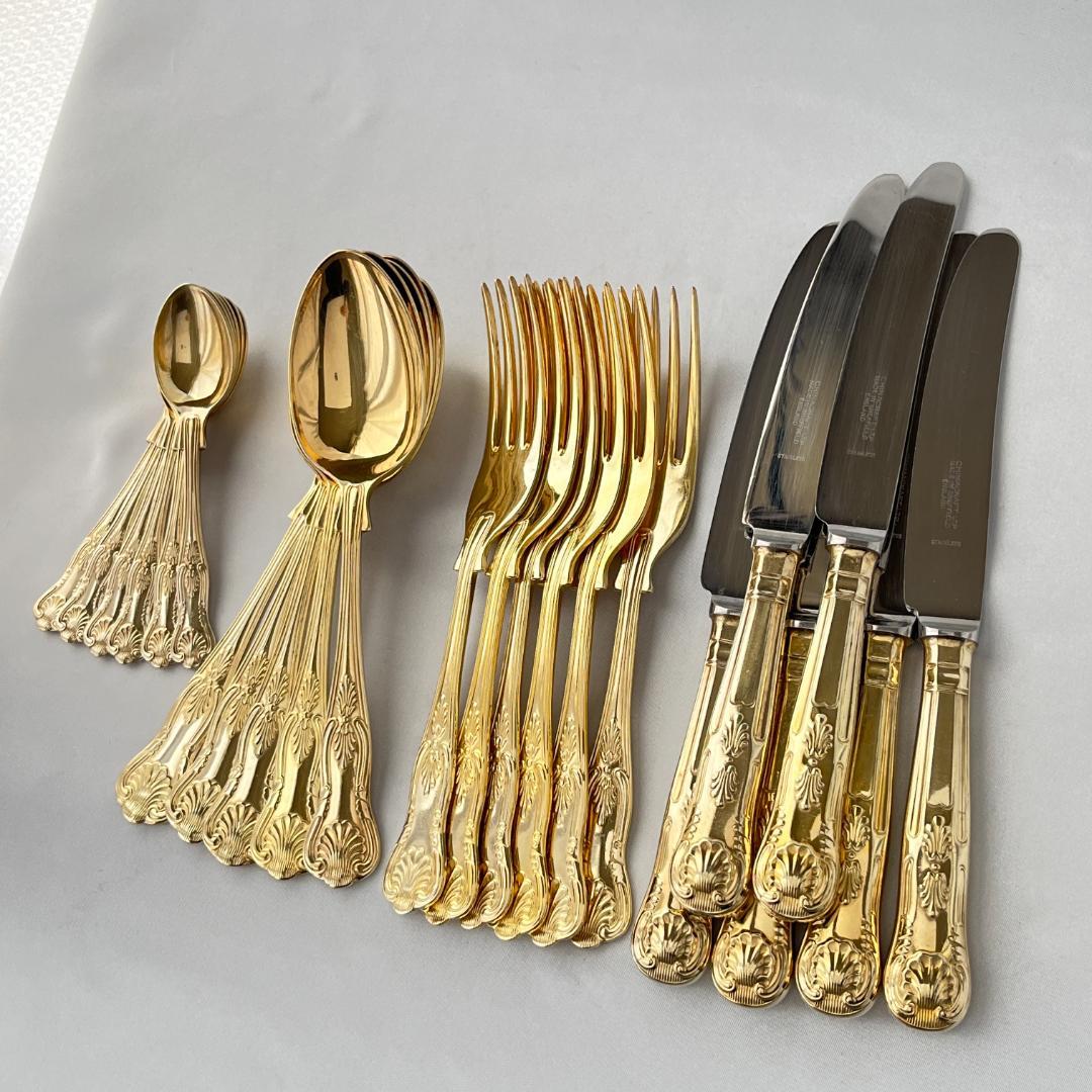 【英国】キングスパターンのデザートセット 23本組 【ゴールドプレート】