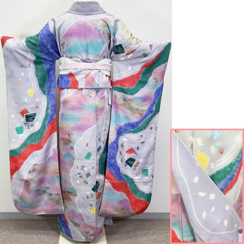 510z33☆個性的！振袖 銀通し 絞り染 金彩 ラメ箔☆美品 成人式 結婚式